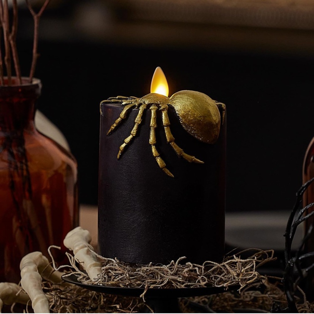 Luminara Black Candle with Gold Spider Accent